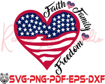 Faith Family Freedom Shirt Svg, Faith Family Freedom Heart American Flag Svg, Independence Day Svg, Pdf Svg, Png, Dxf,4th Of July Shirt