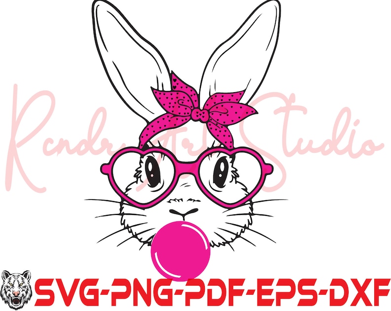 Cute Bunny Rabbit With Bandana Glasses Bubblegum Easter Svg - Etsy UK