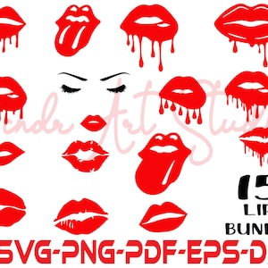 Lippen SVG, Lippen Bundle SVG, Kuss, blutende Lippen, beißende Lippen, tropfende Lippen, Lippe, Make-up Silhouette Dxf Vinyl Aufkleber Digital geschnitten Dateien Png Eps