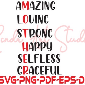 Fête des mères, Svg définition maman, mère incroyable, aimante, forte, heureuse, altruiste, gracieuse coupe fichiers Svg pour Cricut & Silhouette, Png