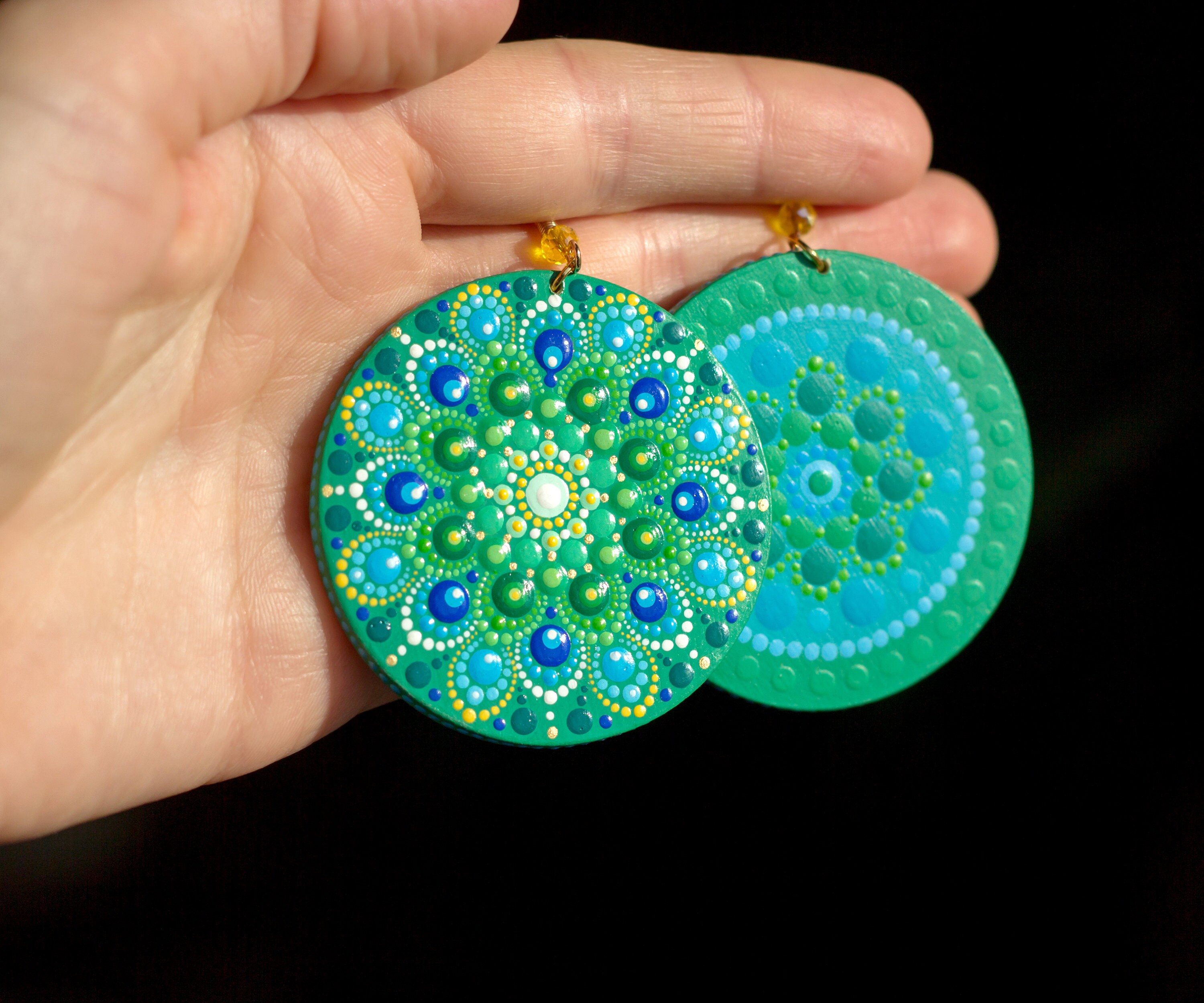 Mandala Earrings Wooden Painted Earrings Boho Style Eco | Etsy