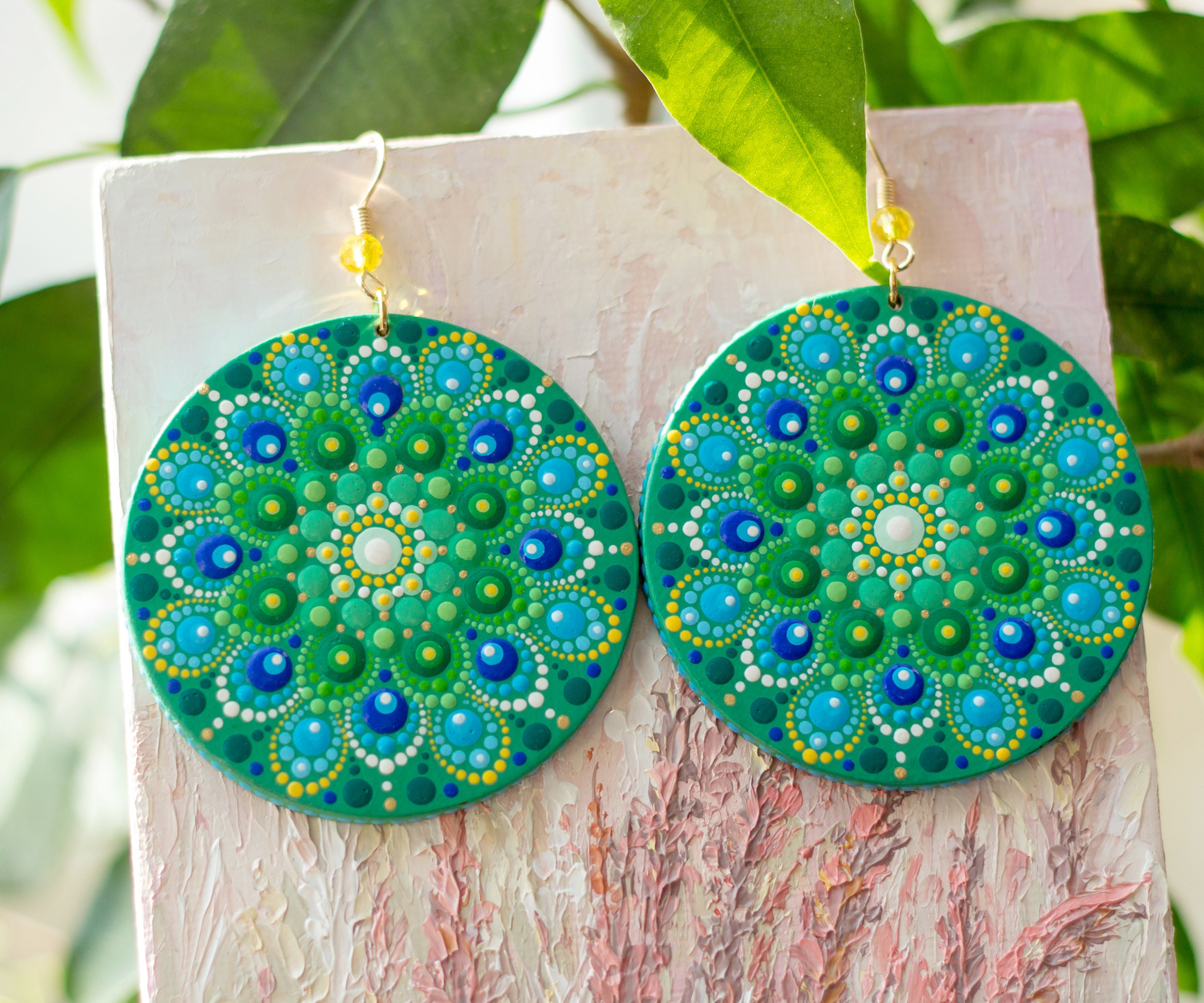 Mandala Earrings Wooden Painted Earrings Boho Style Eco | Etsy