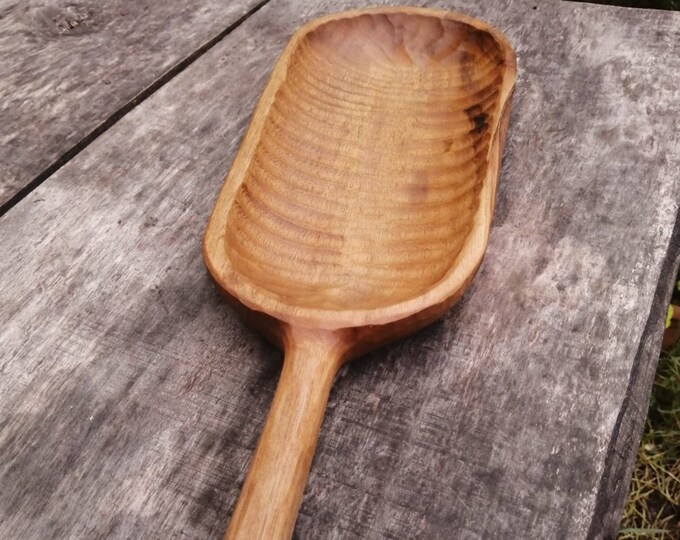 Rustic Wooden Bowl with Long Handle - Handmade Home Decor