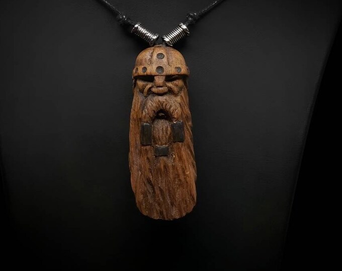 wooden carving vikings figure necklace  pendant handmade jewelery gift accesories