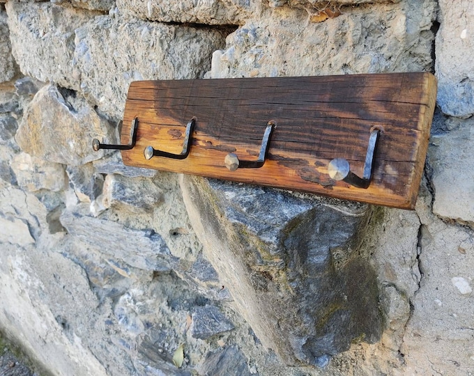 Handcrafted Rustic Iron and Wood Combination Wall & Door Hooks