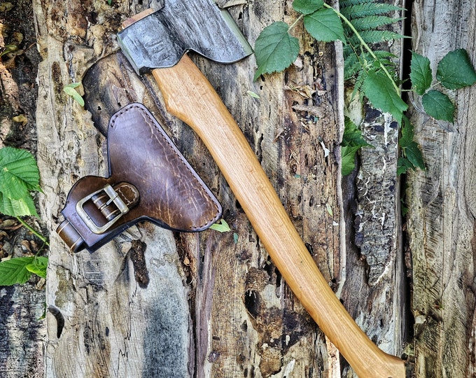 Handcrafted Carpenter's Axe with Unique Leather Sheath