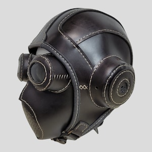 Handmade Leather Motorcycle Helmet, Mouthguard, and Goggles Set - Unique Masks for Cosplay and Parties
