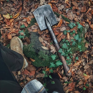 bushcraft Handmade blacksmith forged  survival shovel with leather sheath survival tool