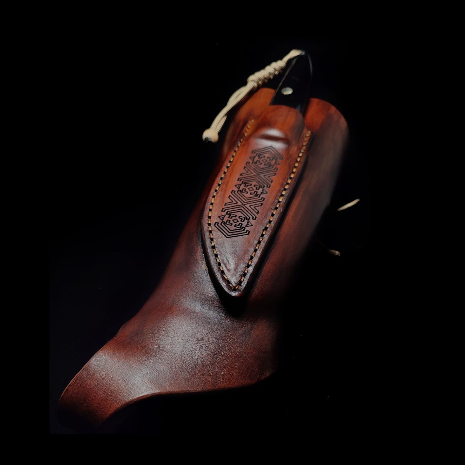 A Unique Masterpiece Tangerine Horn Handle Pukko Knife With Wristband