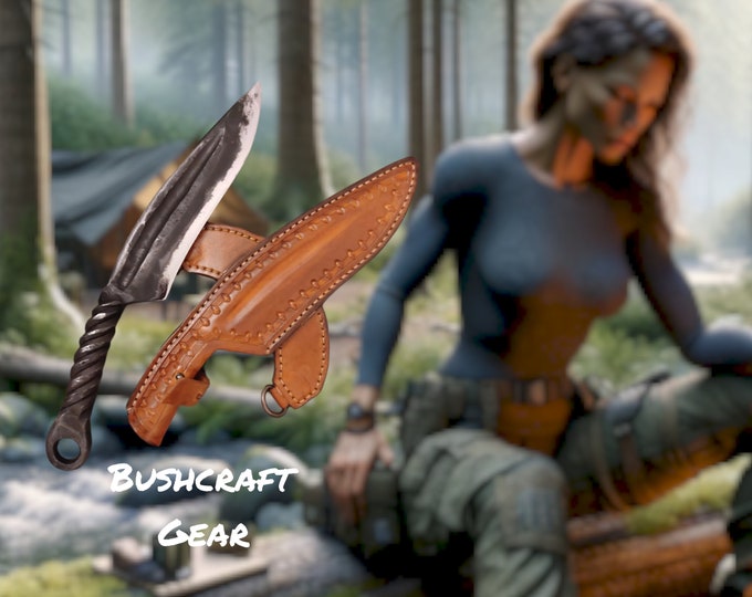 Handmade carbon steel survival knife with Back Sling and Leather Sheath