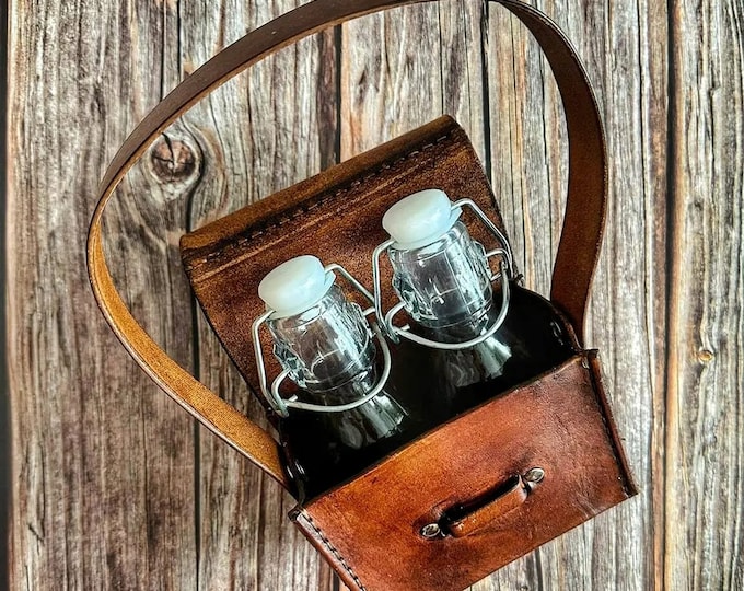 Oil Set with Genuine Leather Wrapped Glass Jars -