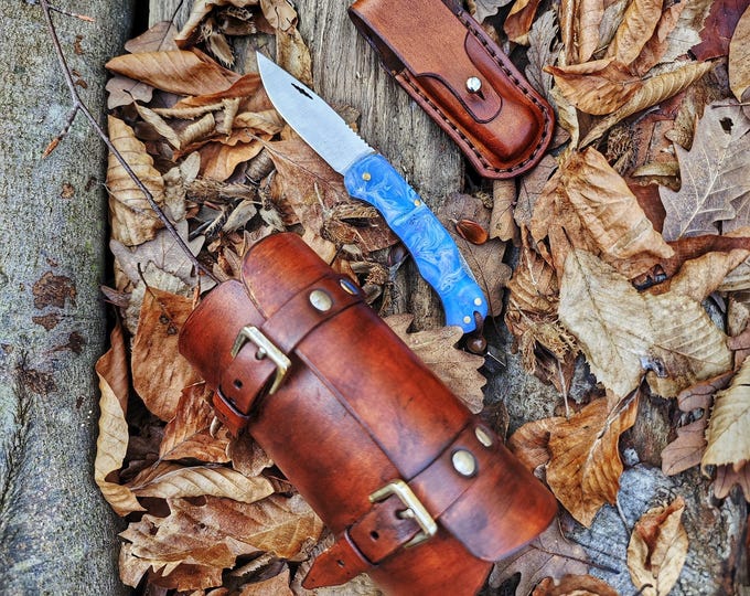 Handmade Leather Bracelet Folding Knife Set – Outdoor Bushcraft