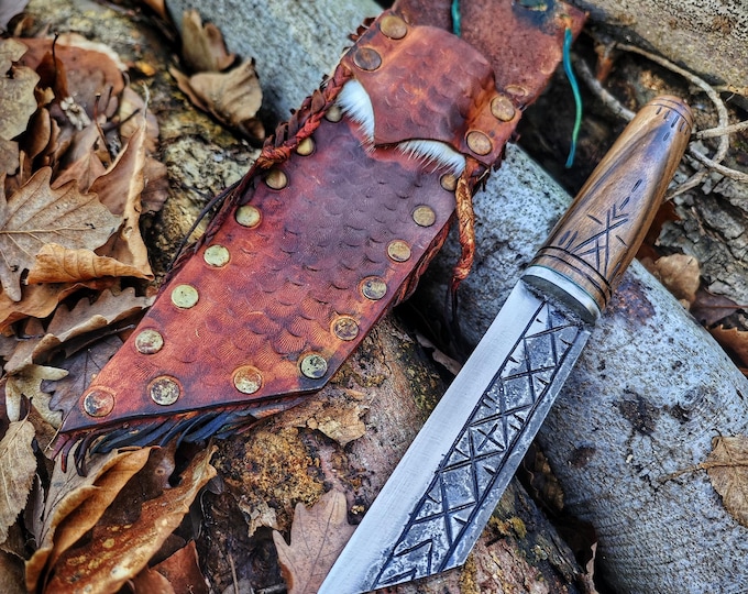 Legendary Viking Spirit Forged in Traditional Craftsmanship: Unique Handmade Knives with Artistic Leather Sheaths