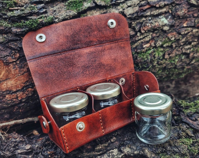 Spice Set with Genuine Leather Wrapped Small Glass Jars - 2 Pieces