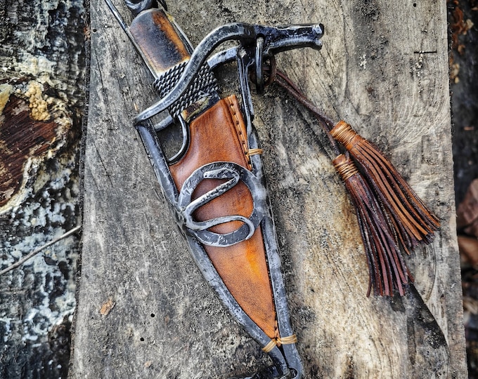 Ram's Head Carbon Steel hand forged handmade Knife: Serpent Talisman, Ancient Craft