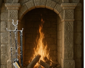 Blacksmith hand forged fireplace tools set shovel poker brush