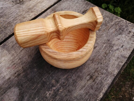 Mortero Y Maja De Madera De Acacia Artesanal | Ideal Para Moler Ajo, Hierbas, Nueces, Fácil De Limpiar, Tamaño 10x10 Cm