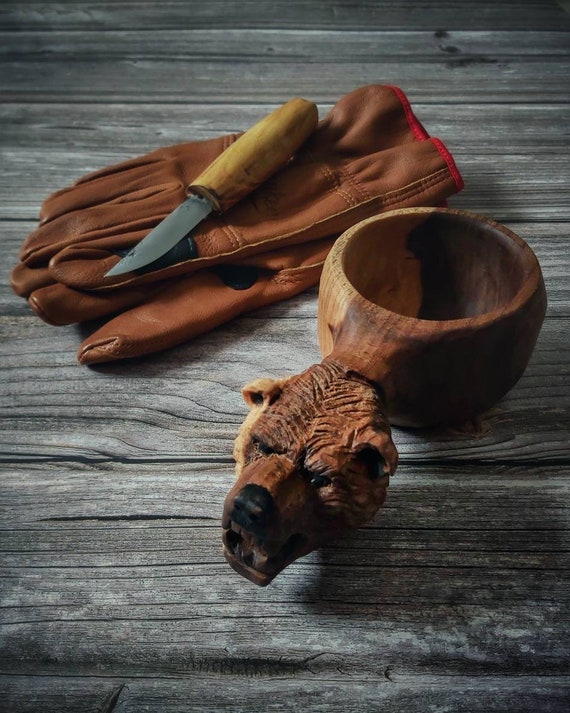 Bear Mug Kuksa Hand Carved Eco Friendly Wooden Bearcarved Kuksa , Mug ,  Birch Tumbler, Natural , Scandi Nordic Cup, Portable Camping Cup 