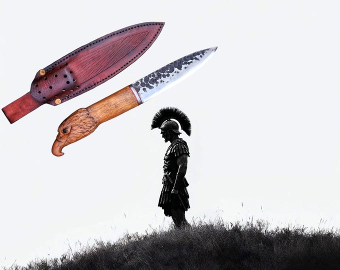 Forged in Fire: Hand-Carved Eagle Handle Knife with Leather Sheath