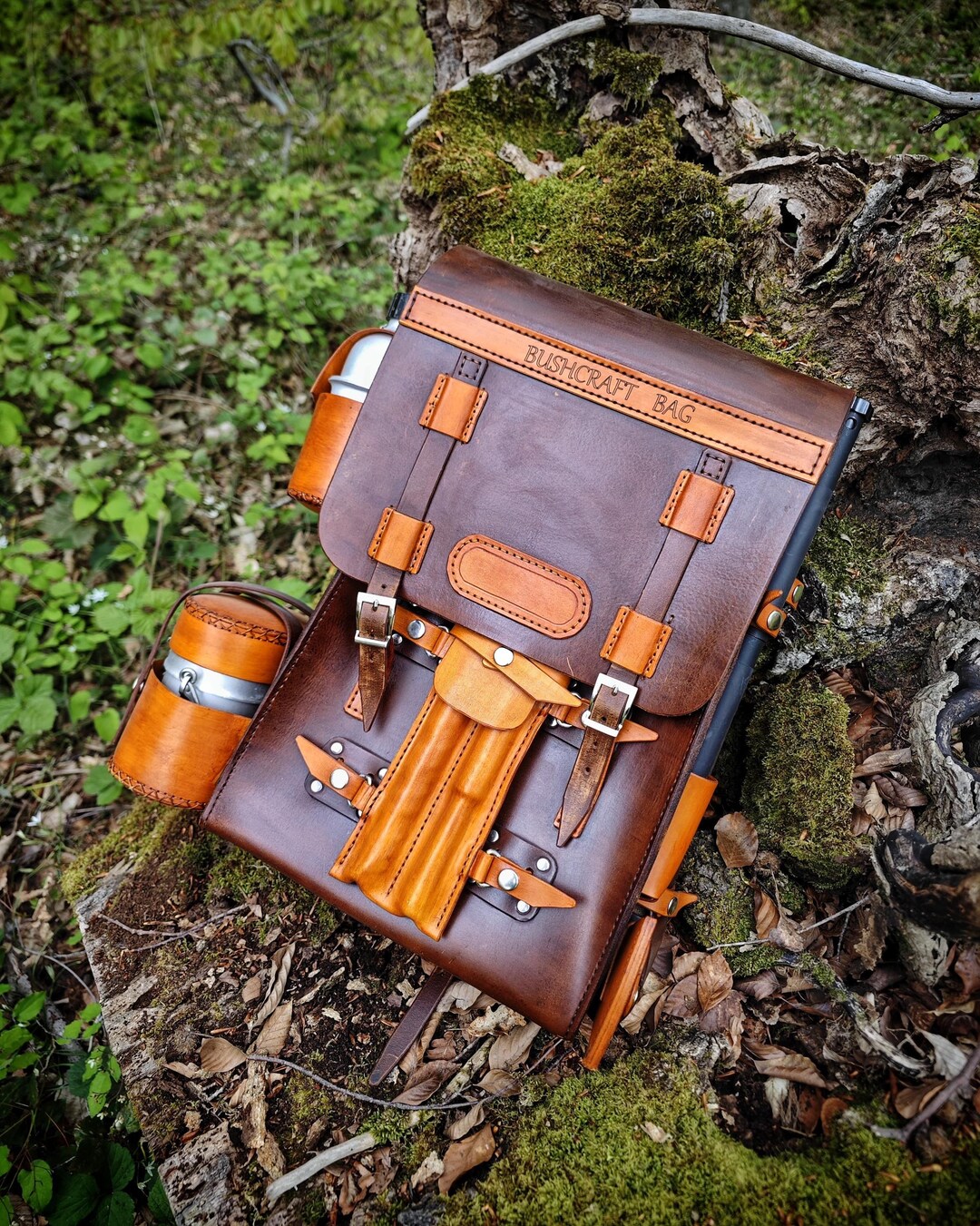 Handmade Leather Bushcraft Bag Full Set: Axe, Pan, Water Carrier - Etsy