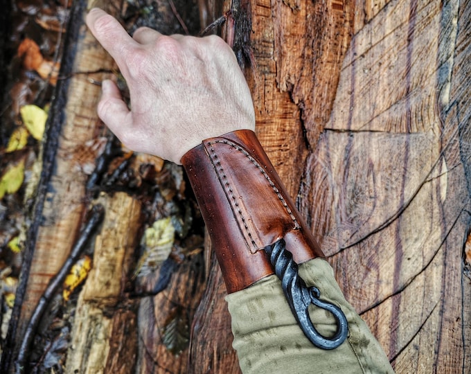 Handmade Carbon Steel Blacksmith Knife with Leather Wrist Sheath