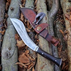 Hand-Forged Nepal Kukri with Genuine Leather Sheath: Bushcraft Survival Knife