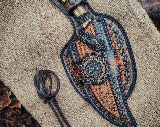 Custom  handmade hand forged blacksmith primitive knife with leather sheath