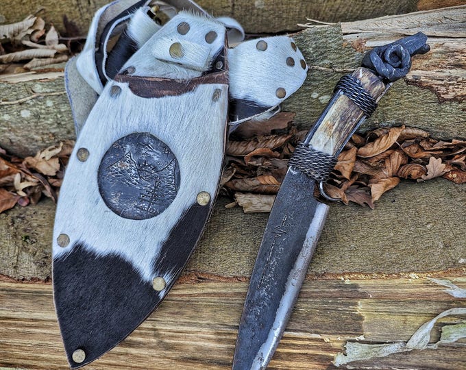 Ram-Head Legendary Blade - Forged from Single Steel with a Mystic Leather Sheath and Shoulder Strap