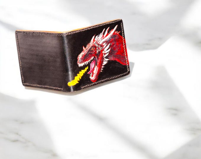 Handcrafted genuine leather wallet: Embossed dragon design, custom-made for you, embodying courage and bringing good fortune