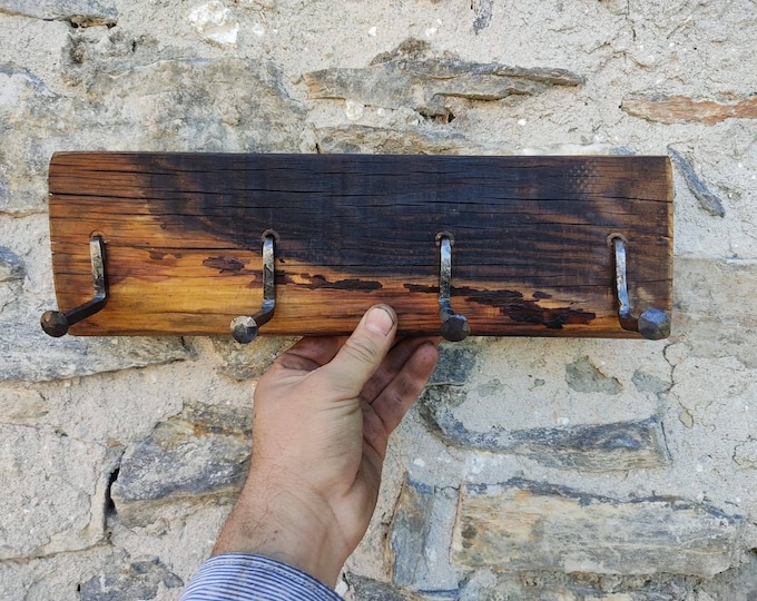 Handcrafted Rustic Iron and Wood Combination Wall & Door Hooks