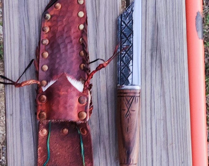 Handmade blacksmith uniquie style  custom carbon steel hunter bushcraft  knife with leather sheath
