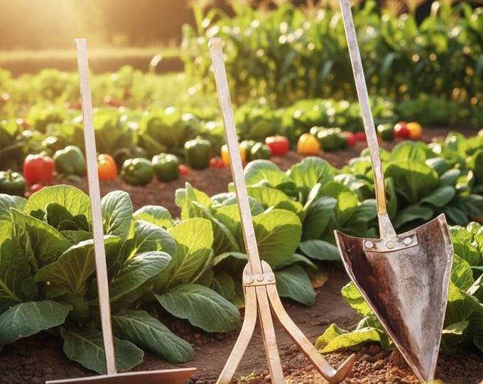 Handmade Forged Iron 3-Piece Garden Tool Set (Shovel, Rake, Hoe)