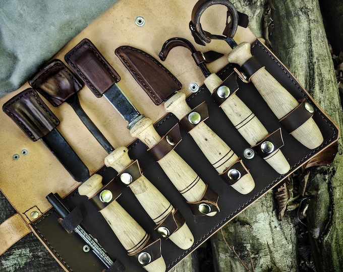 6-Piece Carving Tool Set, with genuie leather bag kuksa spoon carving