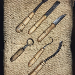 6-Piece Carving Tool Set, with genuie leather bag kuksa spoon carving