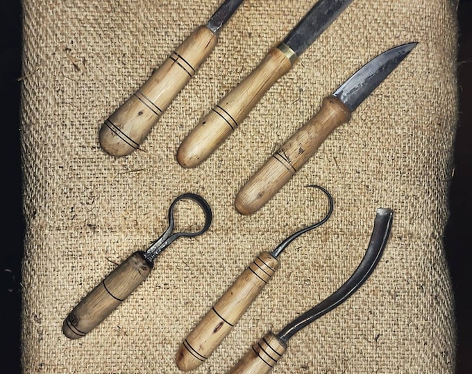 6-Piece Carving Tool Set, with genuie leather bag kuksa spoon carving