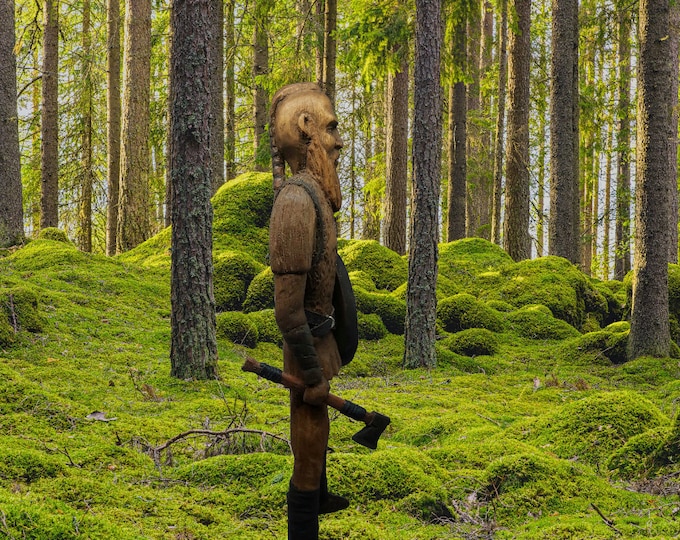 Shaping the Viking Spirit in Wood: Handcrafted Wooden Statue of Ragnar Viking Warrior Miniature Sculptures Ragnar