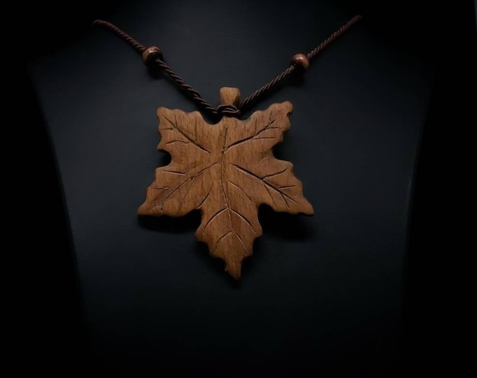 wooden carving leaf tree figure necklace  pendant handmade jewelery gift accesories