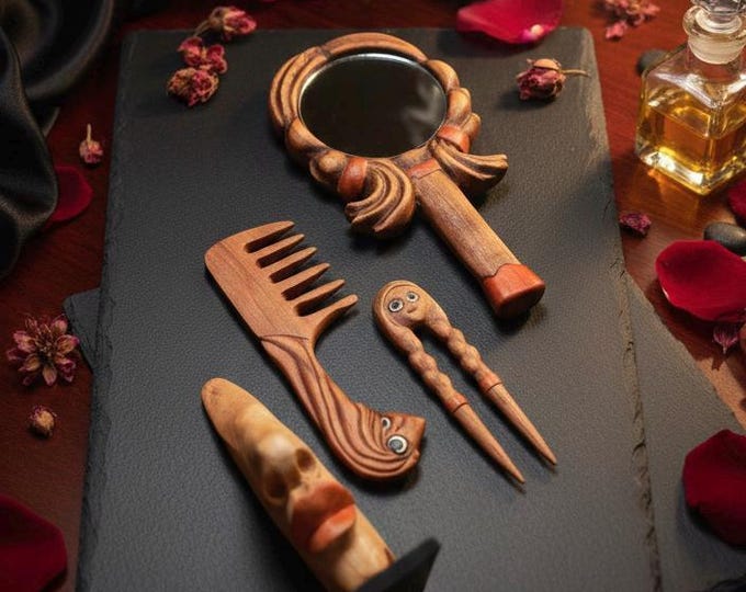 Natural Wood Hair Care and Eyeglass Organizer Set - Handmade and Custom Design