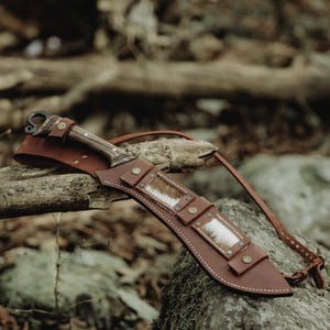 Handmade Forest Machete Knife with Back Sling and Leather Sheath