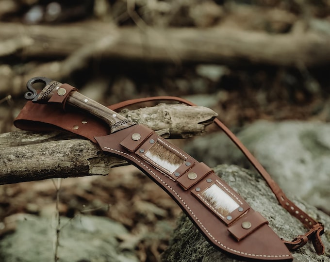 Handmade Forest Machete Knife with Back Sling and Leather Sheath