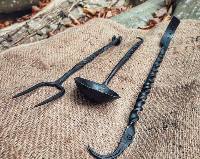 Primitive Blacksmith Fire Cooking Set – Hand-Forged Tools for Authentic Outdoor Cooking