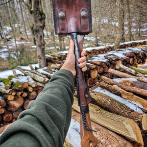 Bushcraft Survival Kit – Hand Forged Knife  Carbon Steel Shovel with Leather Sheath – Outdoor Camping & Emergency Tools