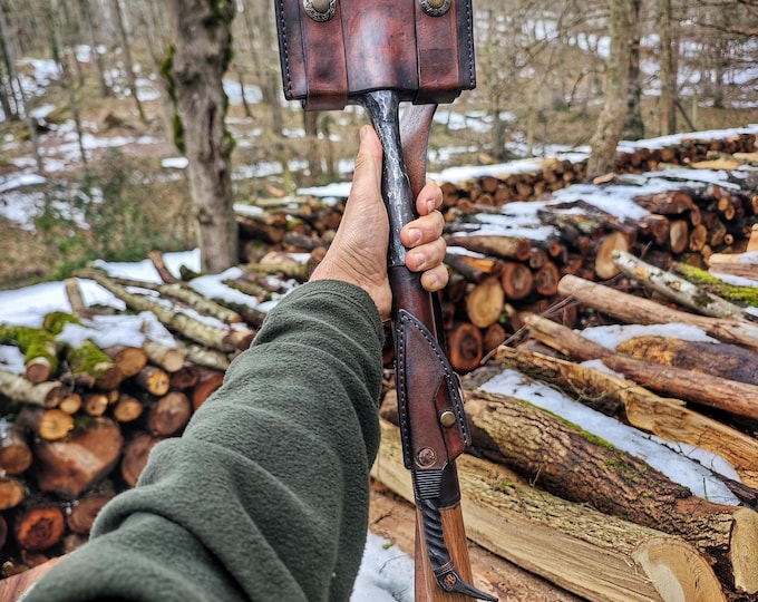 Bushcraft Survival Kit – Hand Forged Knife  Carbon Steel Shovel with Leather Sheath – Outdoor Camping & Emergency Tools