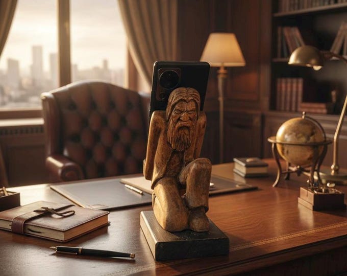 Handmade Artistic Phone Stand Sculptural Desk Accessory, Unique Artisan Design john wick style