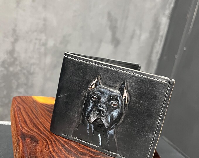 Handmade Genuine Leather Wallet with Pitbull Embossing – Rugged Style for Dog Lovers