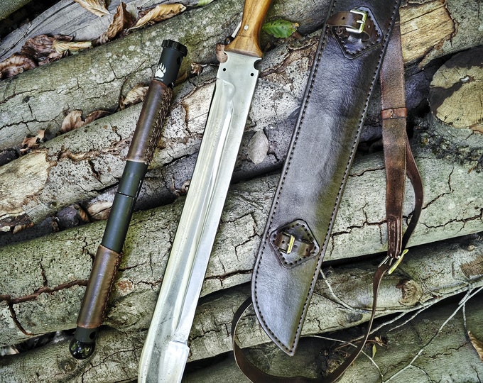 Perfect Pair for Nature Enthusiasts: Carbon Steel Forest Knife and Leather Sheathed Portable Bowsaw Saw Set