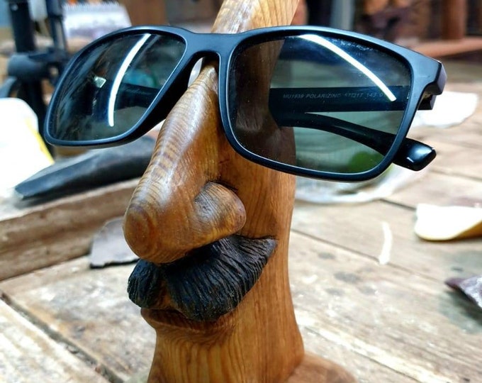 Totally hand carving eye glasses stand gift for grandparent eye glass holder retirement gift