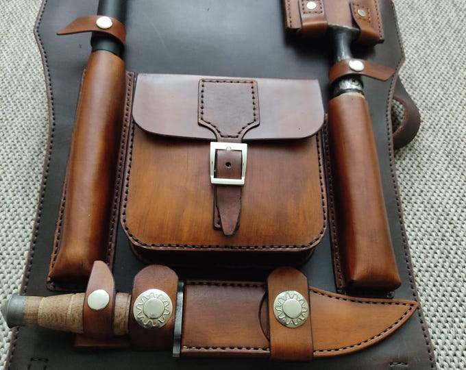 Leather Bushcraft Survival Kit: Bowsaw, Tactical Shovel, Commando Knife