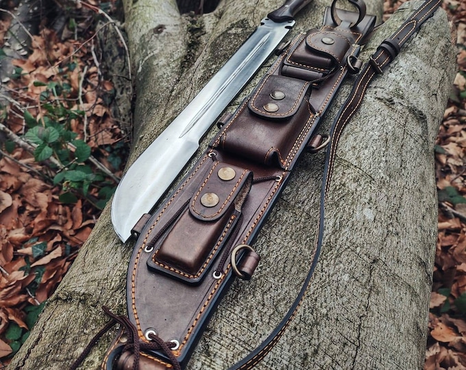 Bushcraft Survival Forest Knife with Back Sling and Leather Sheath Your helper in nature