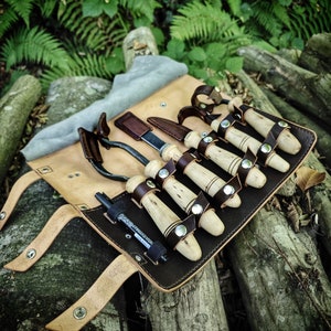 6-Piece Carving Tool Set, with genuie leather bag kuksa spoon carving